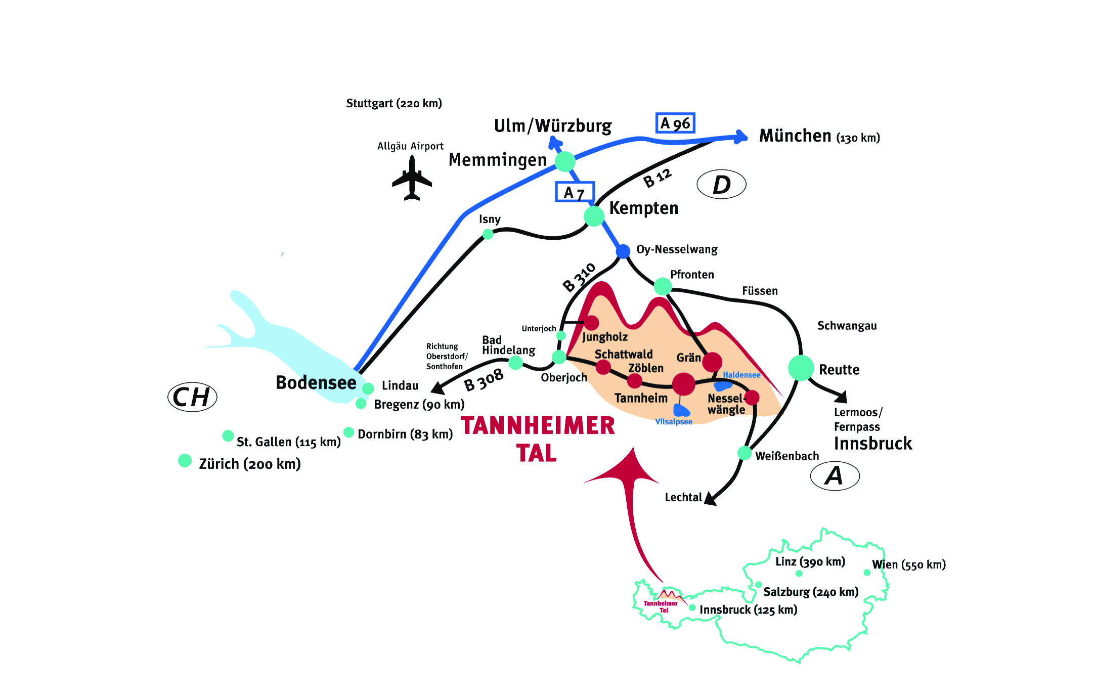 Die Anfahrtsspinne in das 'schönste Hochtal Europas' - Tannheimer Tal